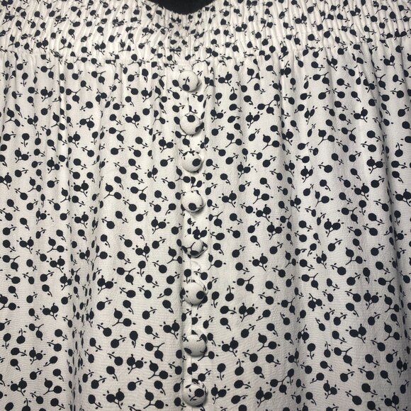 Loft Ann Taylor Black White Cherries Midi Skirt L Pull-On Front Split A-Line EUC - Picture 3 of 8